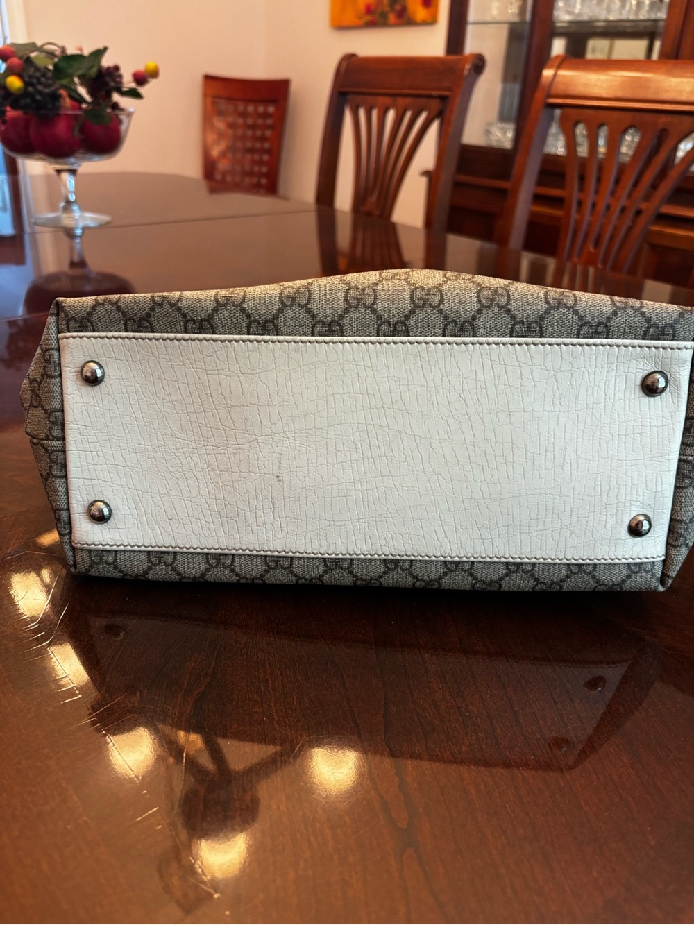 Gucci Beige/White GG Supreme Canvas Top-Handle Tote - Picture 6 of 12